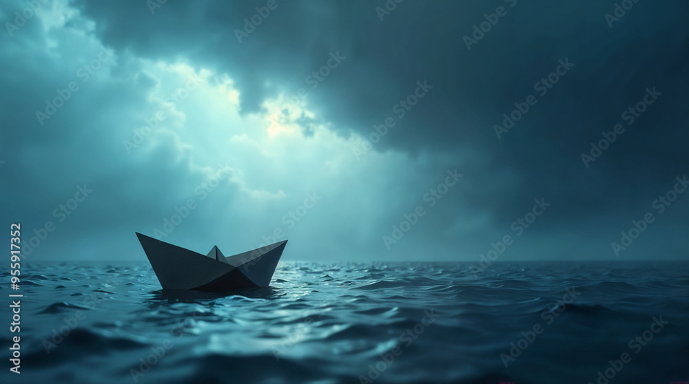 Obraz premium Adrift Paper Boat in Severe Weather
