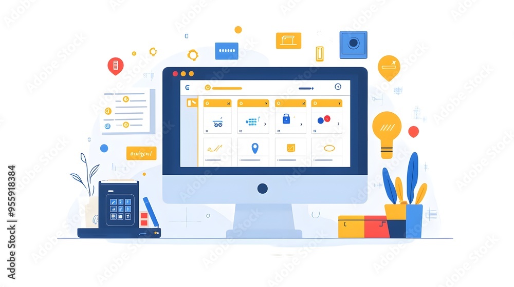 Flat design of an online booking system with intuitive date selection and service categorization Flat design of an online booking system with intuitive date selection and service categorization
