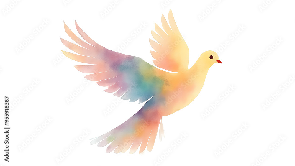 Fototapeta premium Holy Spirit Colorful dove in watercolor style isolated on white background