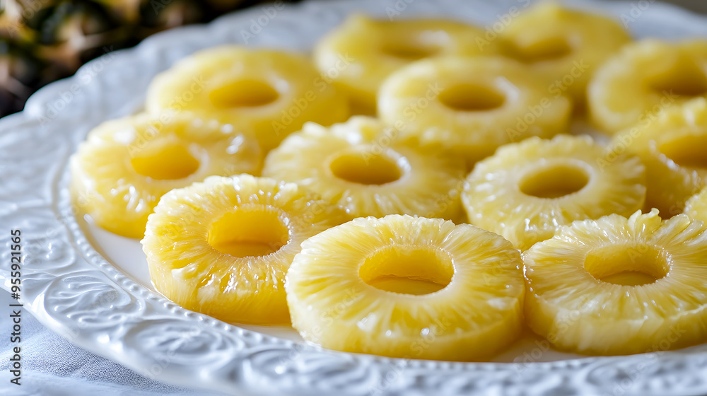 pineapple rings arranged on a white plate pineapple rings arranged on a white plate