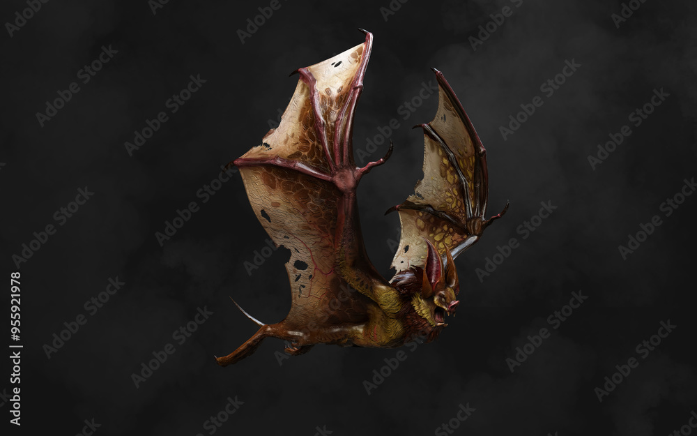 Fototapeta premium 3d Illustration of Flying Vampire bat isolated on dark background with clipping path.