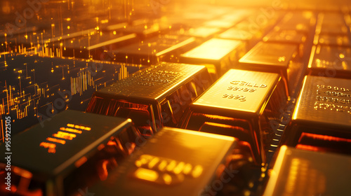 gold, gold production, and gold investment in a graphic background style
