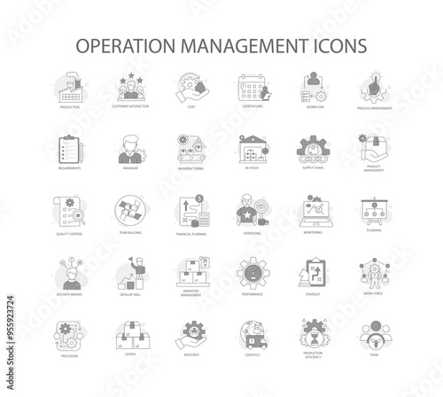 Professional Operation Management Icons for Enhanced Productivity and Quality Control with editable stroke.