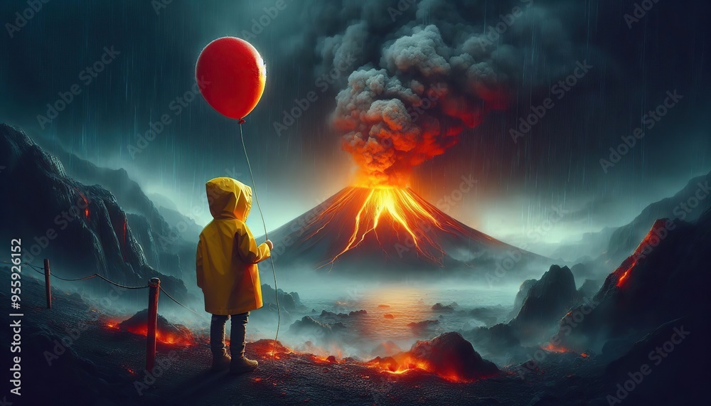 Volcano Eruption. A large volcano erupting hot lava Volcano Eruption. A large volcano erupting hot lava