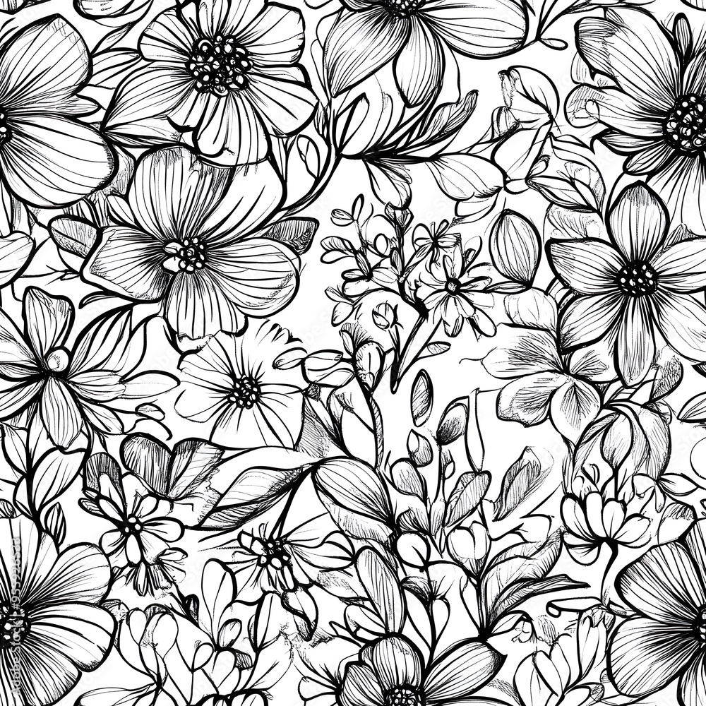 floral and leaf seamless patterns in doodle-style tile designs with graphic format. floral and leaf seamless patterns in doodle-style tile designs with graphic format.