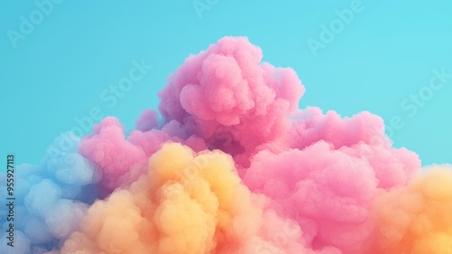 A vibrant explosion of colorful clouds in soft pink, orange, and blue against a clear sky, perfect for creative and dreamy visuals.