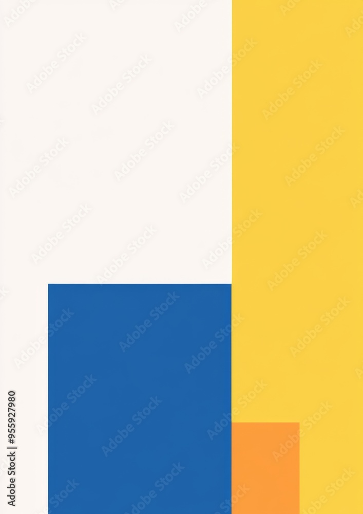 Fototapeta premium Colorful Flat Blocks of Blue, Yellow, and Orange on White Background