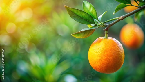 Close up view of a single orange fruit branch on a tree, orange, fruit, branch, tree, close up, citrus, nature, natural