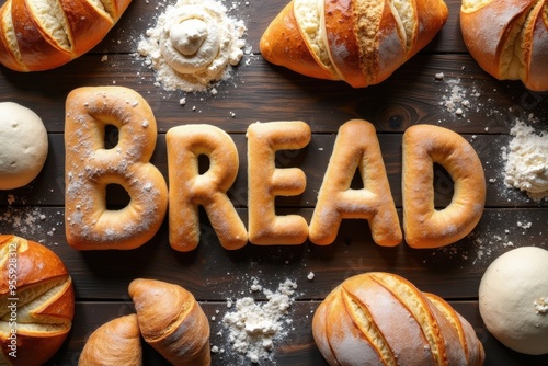 The word bread is made from baked bread. Generative AI photo