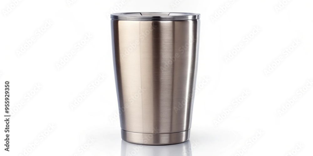 Sleek stainless steel tumbler isolated on white background, tumbler, stainless steel, sleek, modern, kitchenware, drinkware Sleek stainless steel tumbler isolated on white background, tumbler, stainless steel, sleek, modern, kitchenware, drinkware