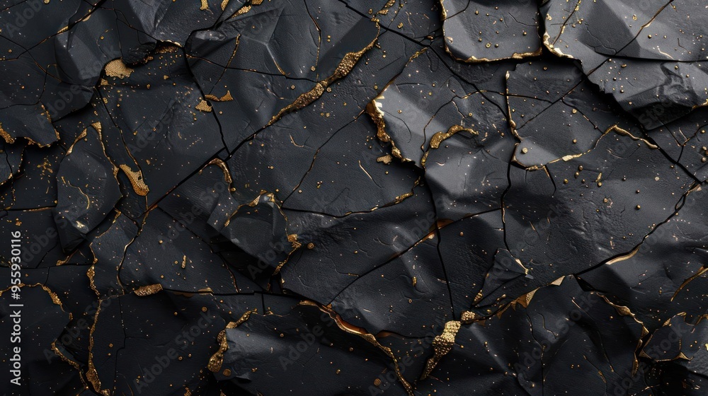 Gold foil texture with a cracked surface and black accents, Gold foil texture with a cracked surface and black accents,