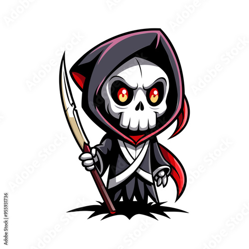 Halloween character vector elements. Halloween characters like teddy bear, ghost and grim reaper isolated on a white background for horror collection design. Vector illustration