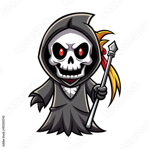 Halloween character vector elements. Halloween characters like teddy bear, ghost and grim reaper isolated on a white background for horror collection design. Vector illustration