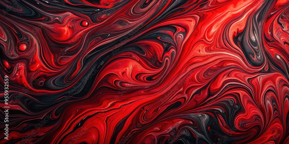 Fototapeta premium Abstract red and black fluid art background with swirling paint effect and liquid marble texture , liquid, abstract, art, background