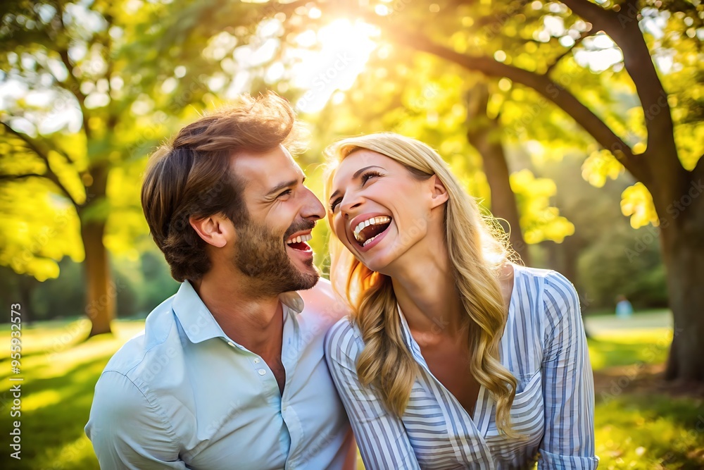 Obraz premium Happy Couple Laughing Together in the Park.