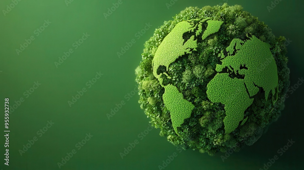 A vibrant green globe covered with lush foliage, symbolizing sustainability and environmental awareness. A vibrant green globe covered with lush foliage, symbolizing sustainability and environmental awareness.