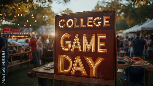 Football - Saturday - fall - autumn - sign that reads “COLLEGE GAME DAY” - tailgating - party - team - fans support - cheer - spirit - tailgate - food photo