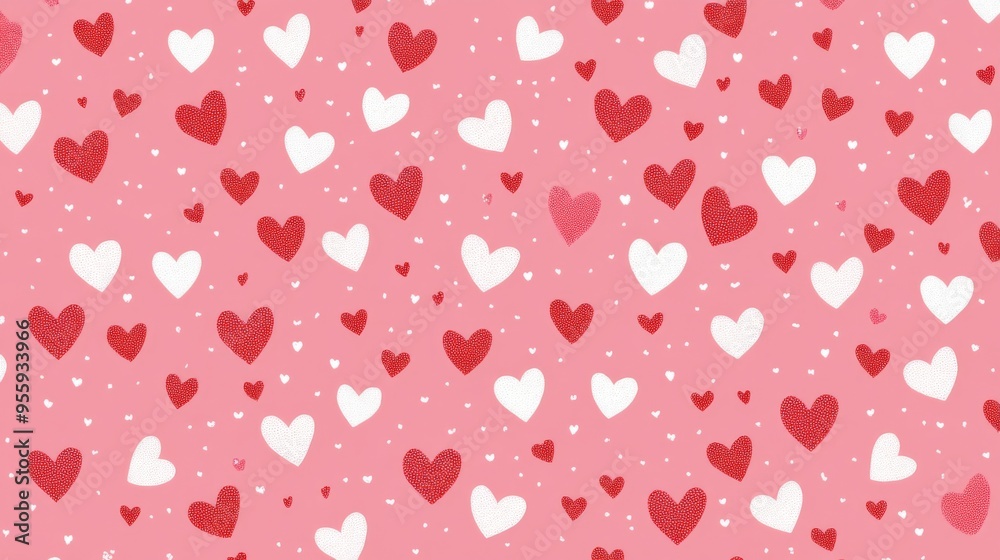 seamless background with red pink white hearts 