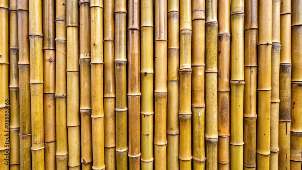 Fototapeta premium Natural bamboo wall made of interwoven bamboo stems, bamboo, wall, texture, background, natural