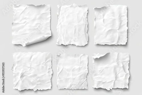 torn blank pages with uneven texture edges. set of ripped white paper sheets png isolated on transparent background. document or newspaper mockup , ai