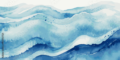 Canvas Print Watercolor surface ocean water wave, seamless blue water ocean wave background