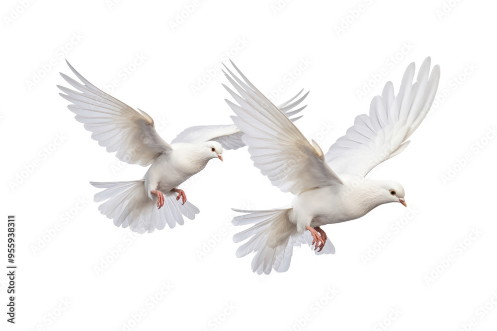 Two white doves are in flight, symbolizing peace and freedom. Great for logos, backgrounds, or designs promoting peace and unity Two white doves are in flight, symbolizing peace and freedom. Great for logos, backgrounds, or designs promoting peace and unity