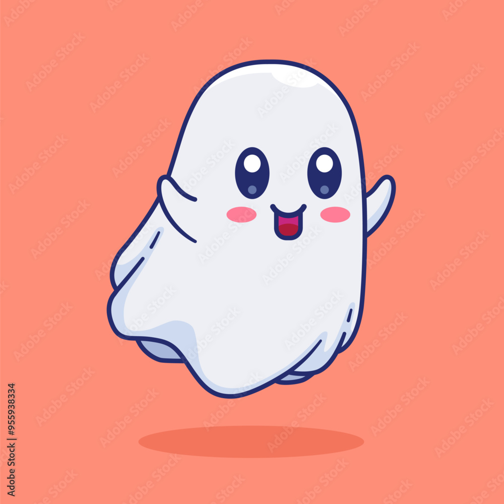 Vector Illustration of Cartoon Ghost Scare Pose. Isolated Cute Ghost Mascot. Vector Illustration of Cartoon Ghost Scare Pose. Isolated Cute Ghost Mascot.
