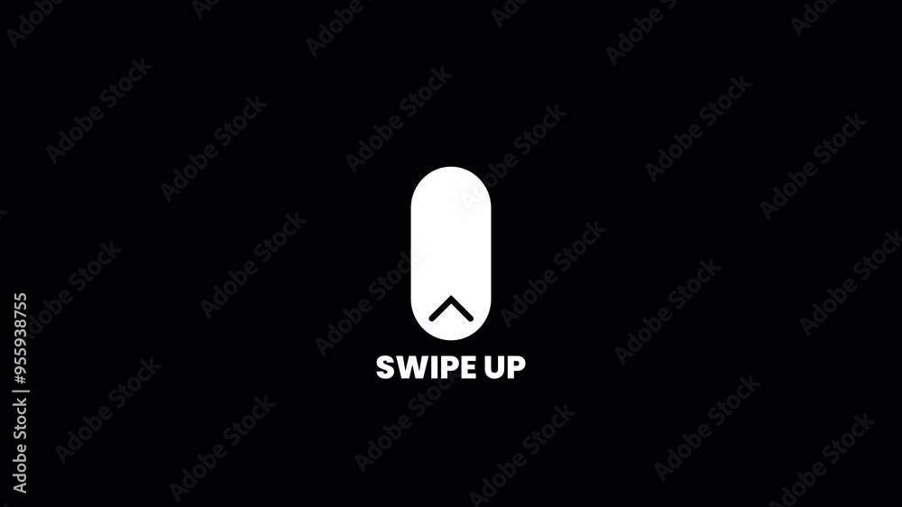 Slide up arrow icon animation, animated swipe up arrow icon on black background, swipe up arrows motion graphics animation with Alpha channel.
