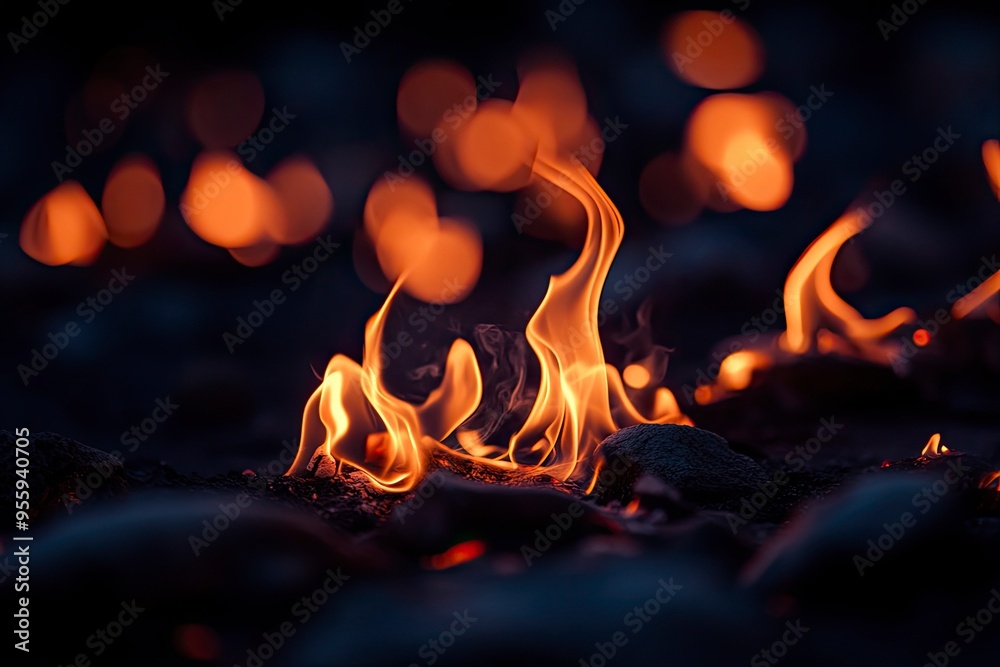Bright flames rising and moving at dark nigh in blurred background , ai Bright flames rising and moving at dark nigh in blurred background , ai