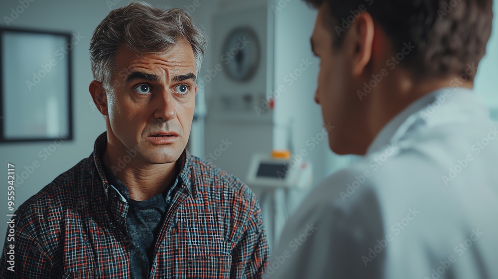 A concerned patient interacts with a doctor in a clinical setting, showcasing the importance of communication in healthcare. A concerned patient interacts with a doctor in a clinical setting, showcasing the importance of communication in healthcare.