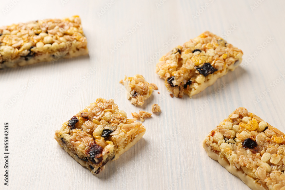 Delicious granola bars on a white background Delicious granola bars on a white background