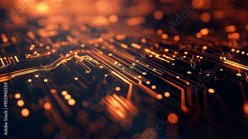 Visualize a copper board with a glowing, futuristic interface