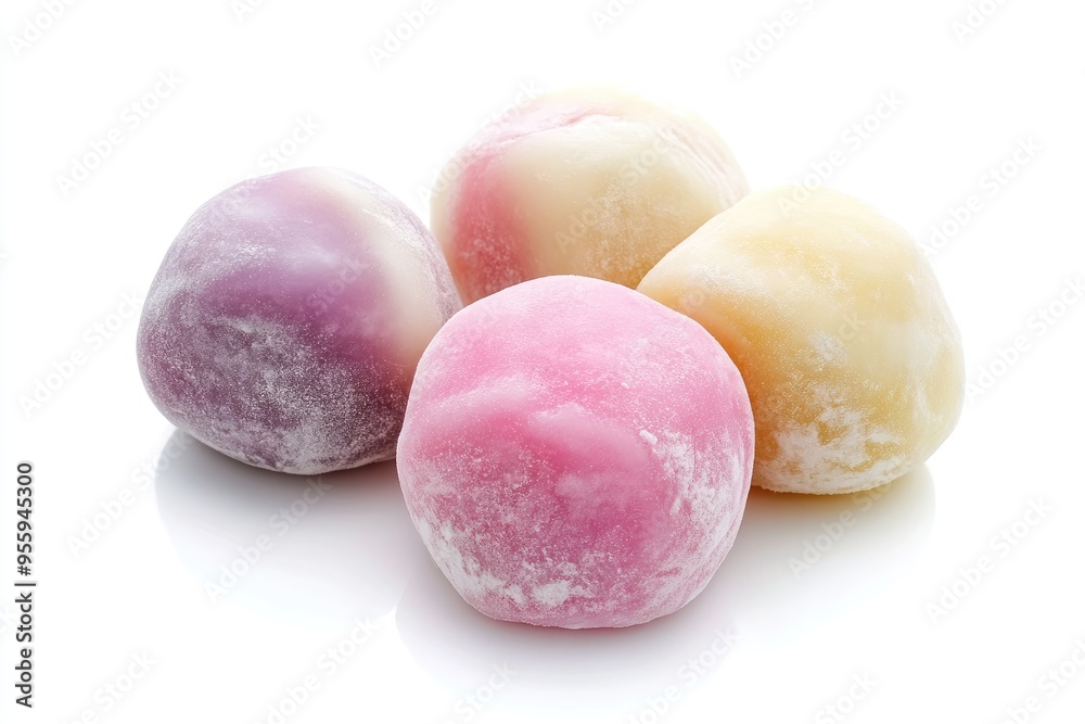 Four Colorful Mochi Balls Isolated on White Background Four Colorful Mochi Balls Isolated on White Background