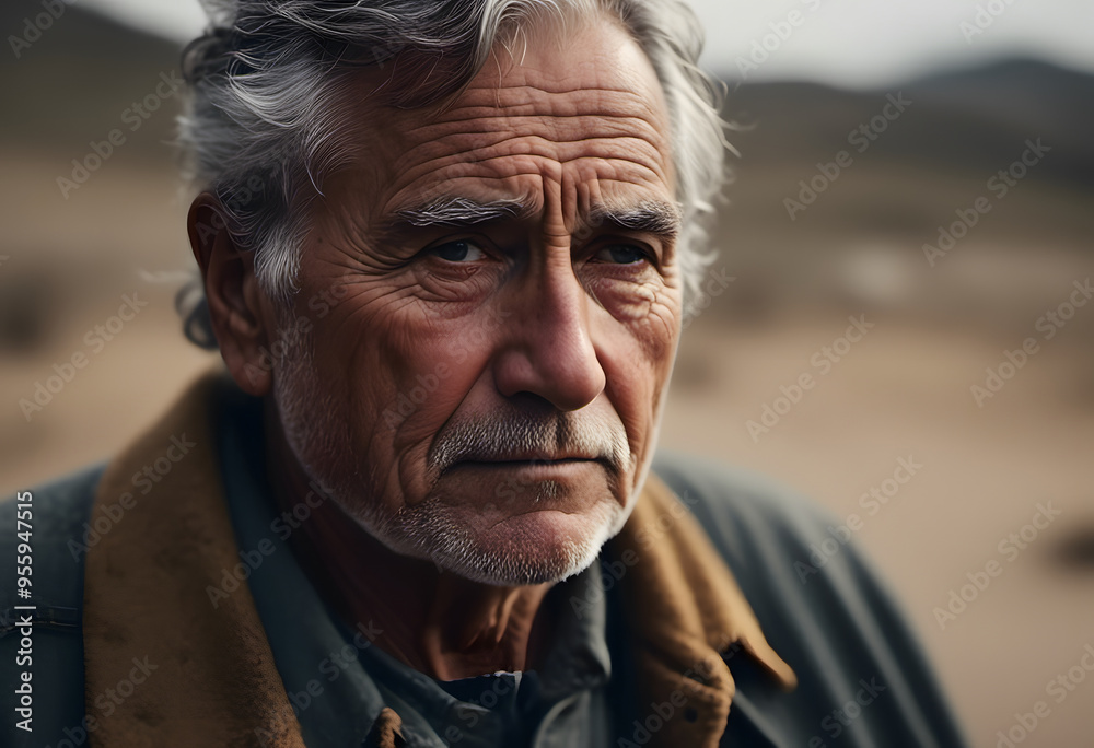 A portrait of an elderly man, with deep-set eyes and a thoughtful expression. A portrait of an elderly man, with deep-set eyes and a thoughtful expression.