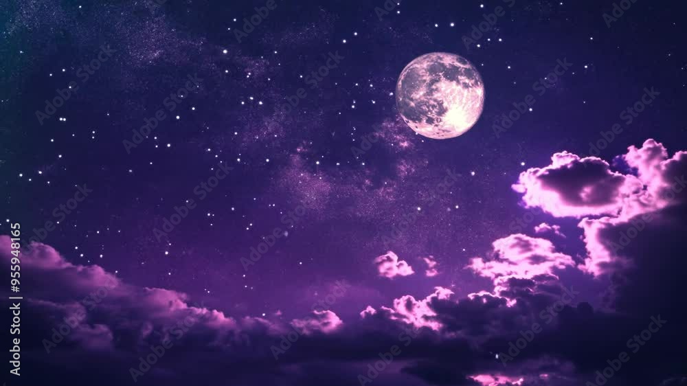 Mystical Purple Night Sky with Full Moon Mystical Purple Night Sky with Full Moon