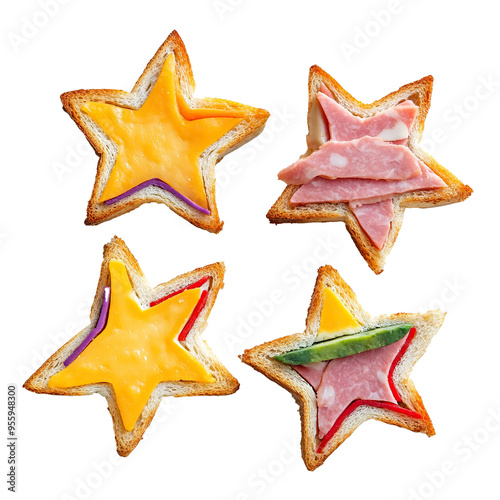 Four Star-Shaped Sandwiches with Various Fillings