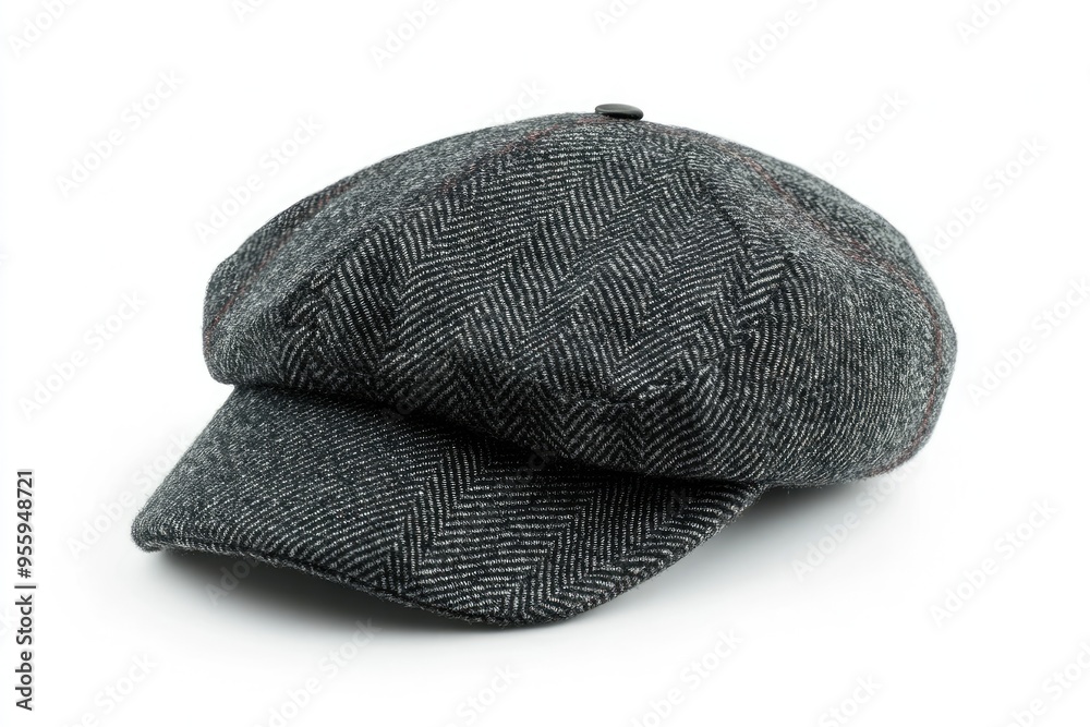 Black and White Herringbone Newsboy Cap with Brim Black and White Herringbone Newsboy Cap with Brim