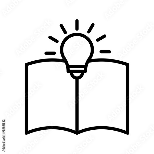 open book with lightbulb, concept new knowledge, creative idea color editable