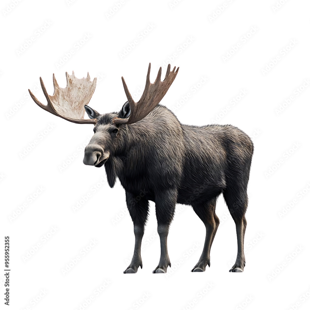 Majestic Moose with Antlers Stands Tall on Transparent Background, a Symbol of Wild Nature Majestic Moose with Antlers Stands Tall on Transparent Background, a Symbol of Wild Nature