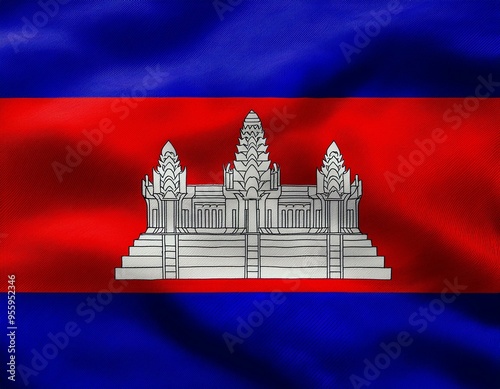 3d illustration of fluttering flag of Cambodia texture