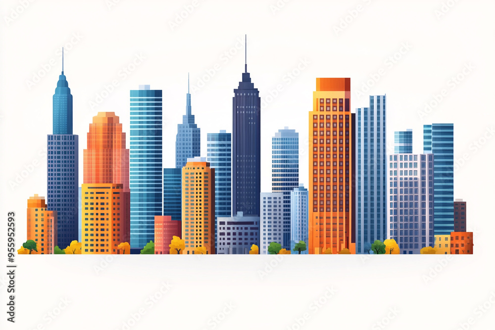 Colorful city skyline featuring modern and classic architecture, perfect for urban themed projects and designs. Colorful city skyline featuring modern and classic architecture, perfect for urban themed projects and designs.