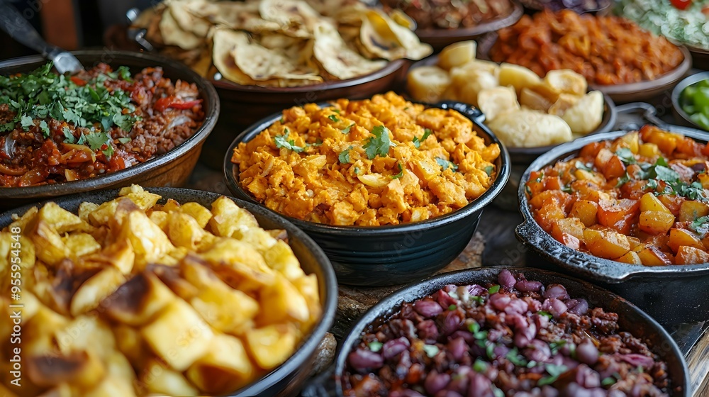 Delicious Assortment of Dishes with Roasted Potatoes Stews and Baked Potatoes Delicious Assortment of Dishes with Roasted Potatoes Stews and Baked Potatoes