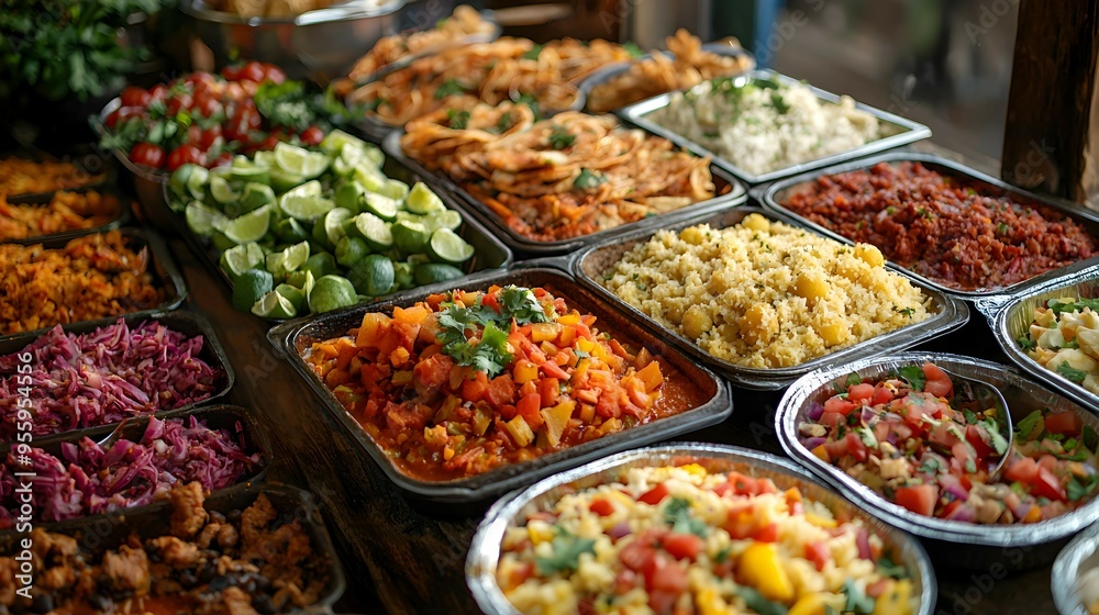 Delicious Food Buffet With Variety of Dishes and Toppings Delicious Food Buffet With Variety of Dishes and Toppings