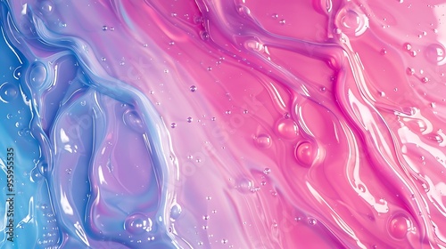 A vibrant slime texture wallpaper featuring a glossy, stretchy surface in shades of pink and blue, with subtle swirls and bubbles for a playful, tactile effect. 8k UHD, suitable for high-quality  photo