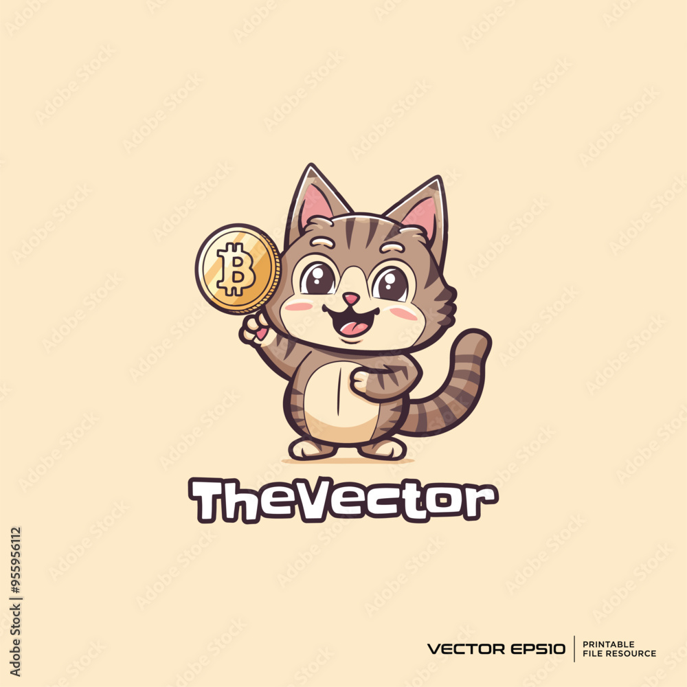 Coin and cat logo, vector, mascot, character, cartoon, illustration, eps10 Coin and cat logo, vector, mascot, character, cartoon, illustration, eps10