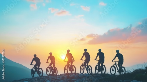 Company group building activities, cycling, mountain climbing, teamwork, team...