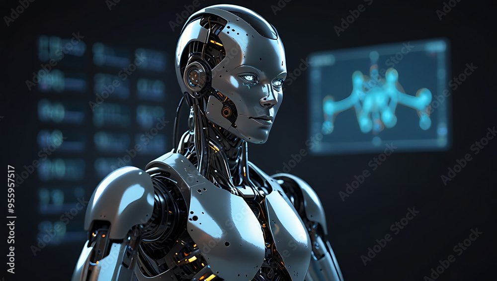 Illustration of a humanoid robot with a holographic interface, showcasing the future of AI-human collaboration with copy space.
Illustration of a humanoid robot with a holographic interface, showcasing the future of AI-human collaboration with copy space.