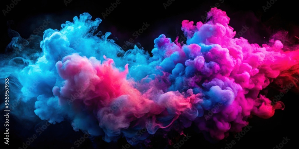 Colorful explosion of vibrant neon blue and magenta pink smoke clouds with dark steam splashes in the background , vibrant, neon, blue Colorful explosion of vibrant neon blue and magenta pink smoke clouds with dark steam splashes in the background , vibrant, neon, blue
