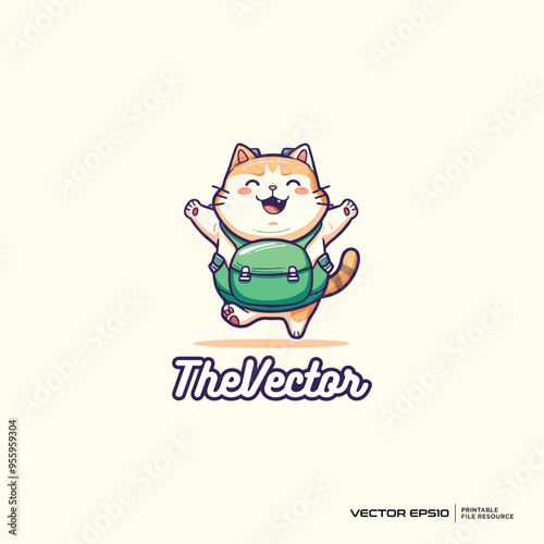 Cat back school logo, vector, mascot, character, cartoon, illustration, eps10