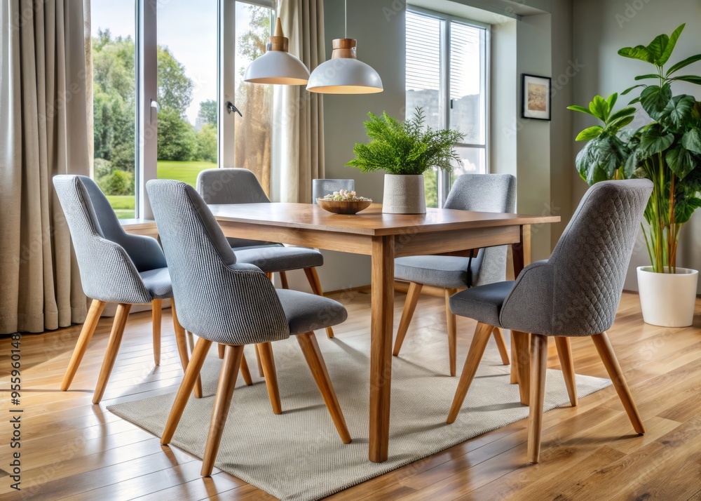 Polished wooden legs and plush upholstered seats come together in stylish harmony, elevating modern home furnishings to Polished wooden legs and plush upholstered seats come together in stylish harmony, elevating modern home furnishings to
